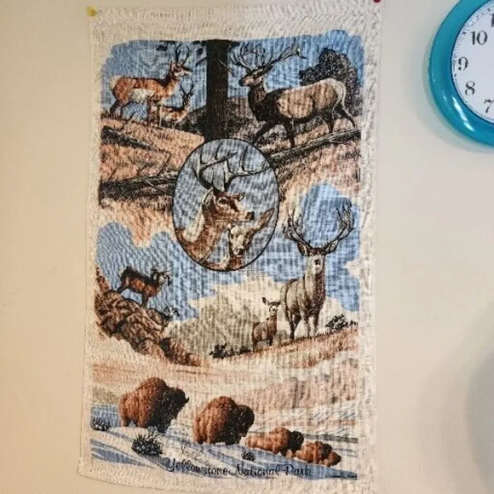 Vintage Yellowstone National Park Screen Printed Cloth/ Tea Towel - Large